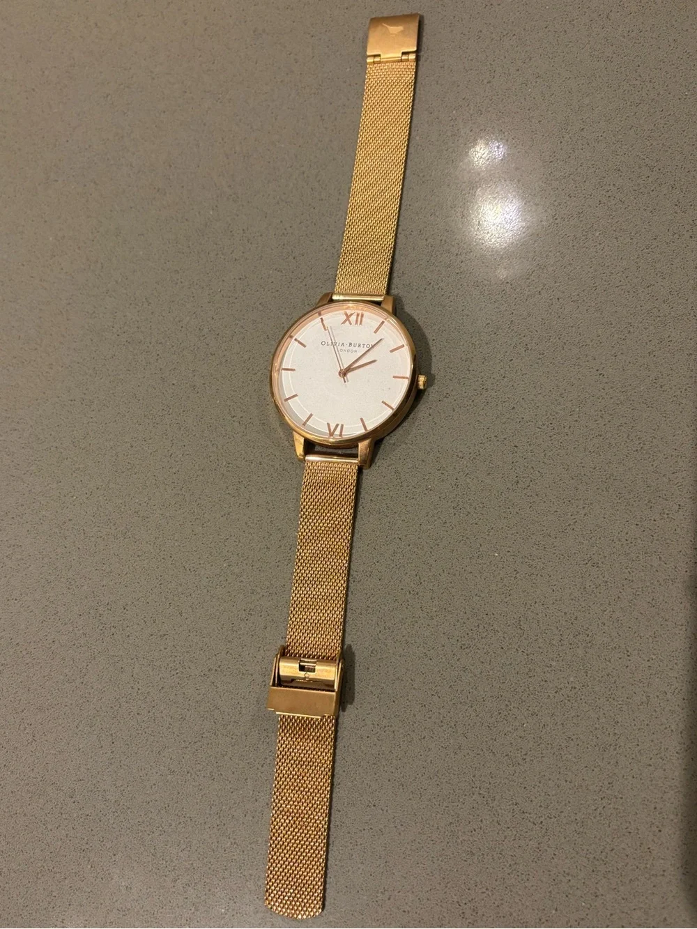 OLIVIA BURTON Rose Gold Mesh Strap Watch with White Dial